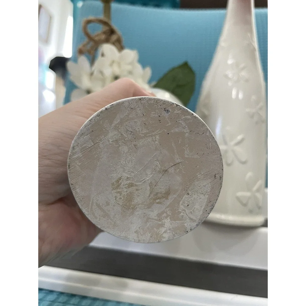 Farmhouse Style White Vases With Faux Flower Floral Painted Set Of 3